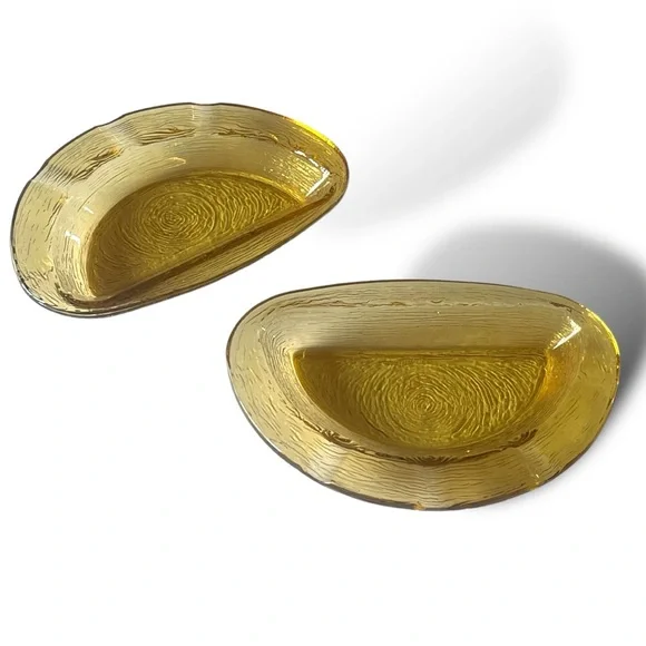 VTG MCM Honey Pressed Glass Ashtray | Set of Two Half Moon - Picture 4 of 13